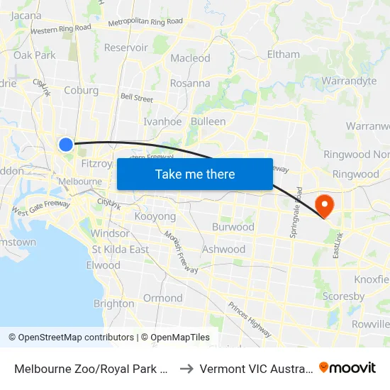 Melbourne Zoo/Royal Park #26 to Vermont VIC Australia map