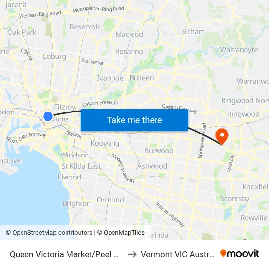 Queen Victoria Market/Peel St #9 to Vermont VIC Australia map