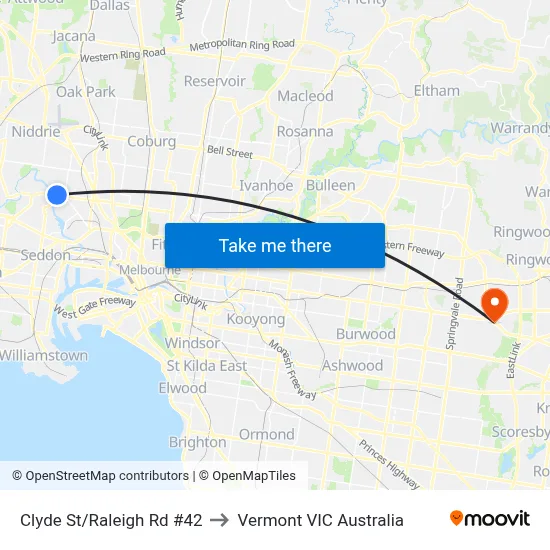 Clyde St/Raleigh Rd #42 to Vermont VIC Australia map