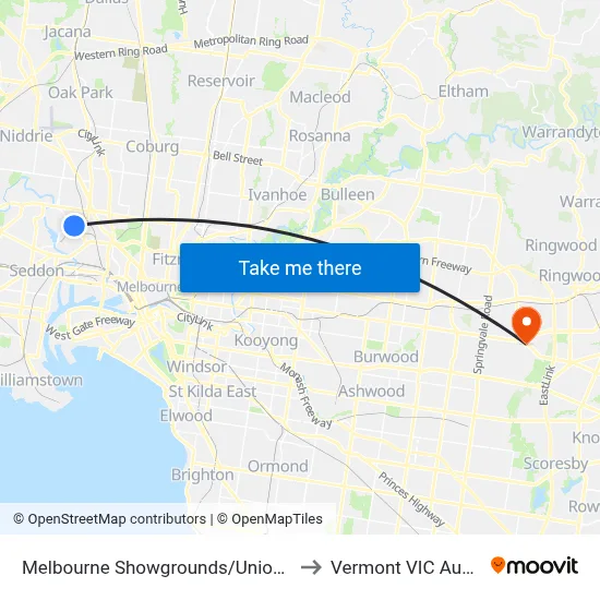Melbourne Showgrounds/Union Rd #33 to Vermont VIC Australia map
