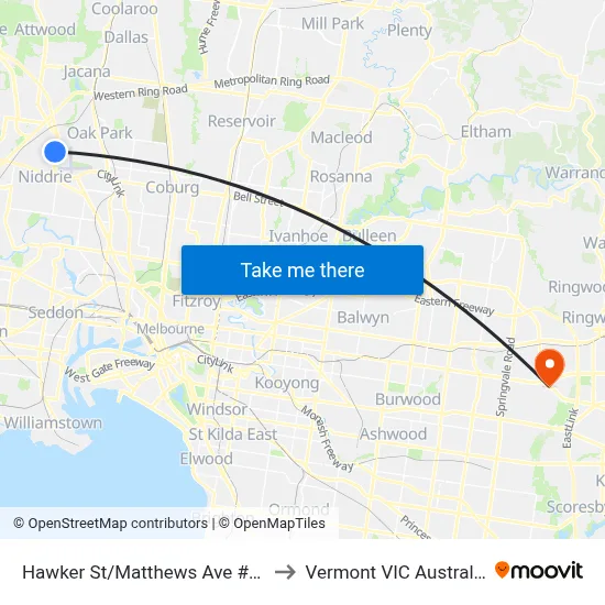 Hawker St/Matthews Ave #57 to Vermont VIC Australia map