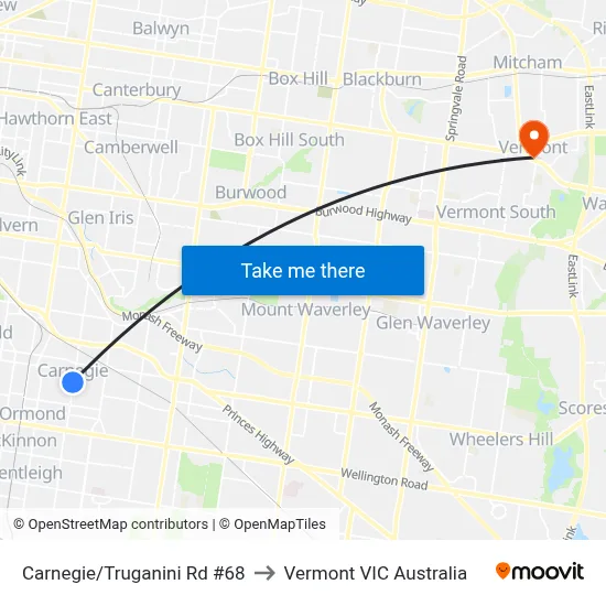 Carnegie/Truganini Rd #68 to Vermont VIC Australia map