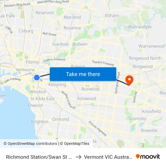 Richmond Station/Swan St #8 to Vermont VIC Australia map