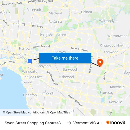 Swan Street Shopping Centre/Swan St #10 to Vermont VIC Australia map