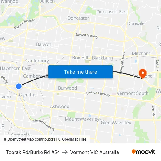 Toorak Rd/Burke Rd #54 to Vermont VIC Australia map