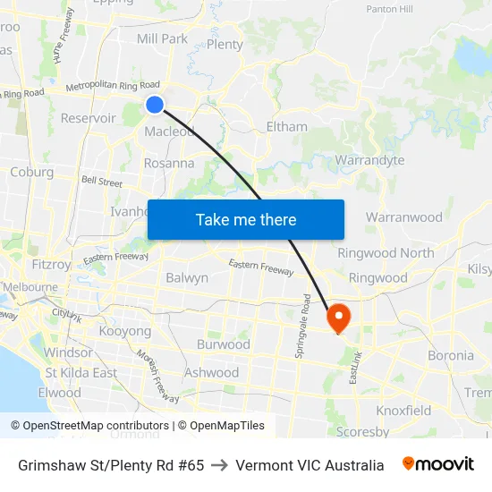 Grimshaw St/Plenty Rd #65 to Vermont VIC Australia map