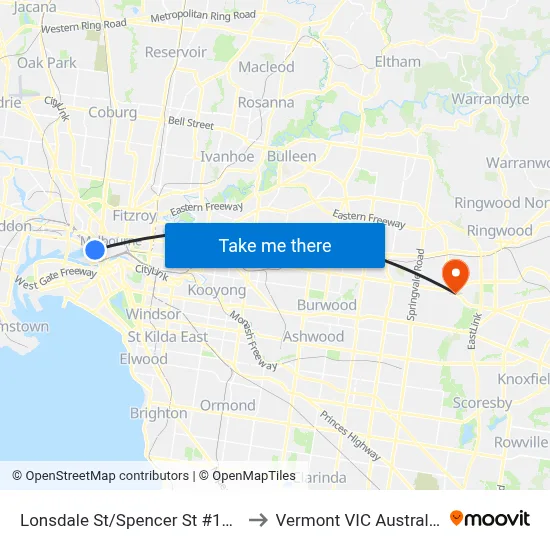 Lonsdale St/Spencer St #120 to Vermont VIC Australia map