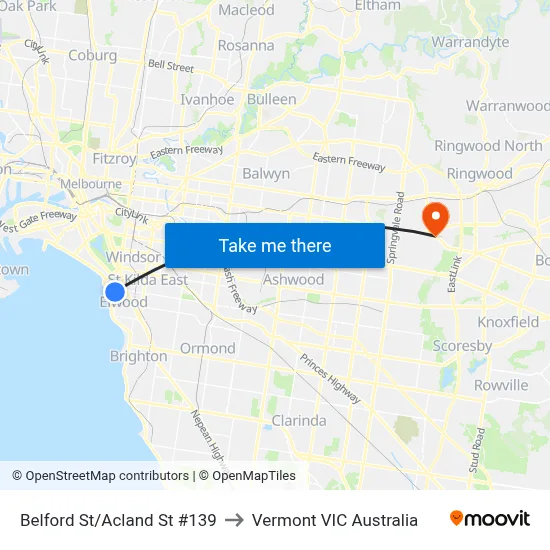 Belford St/Acland St #139 to Vermont VIC Australia map