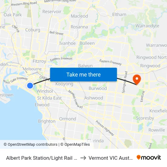Albert Park Station/Light Rail #128 to Vermont VIC Australia map