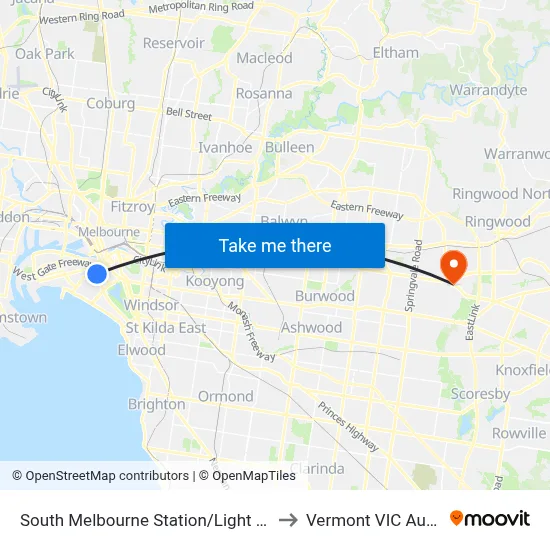 South Melbourne Station/Light Rail #127 to Vermont VIC Australia map