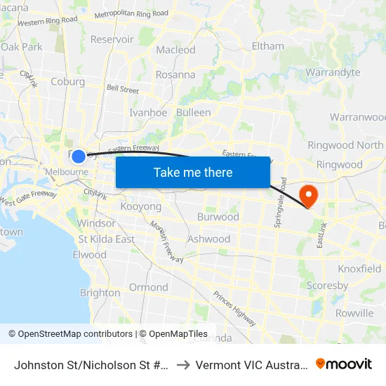 Johnston St/Nicholson St #13 to Vermont VIC Australia map