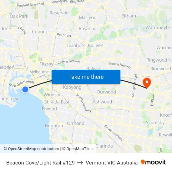 Beacon Cove/Light Rail #129 to Vermont VIC Australia map