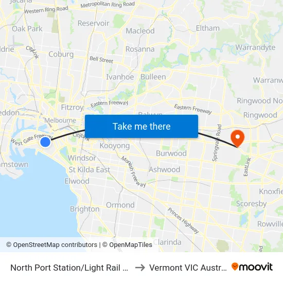 North Port Station/Light Rail #127 to Vermont VIC Australia map