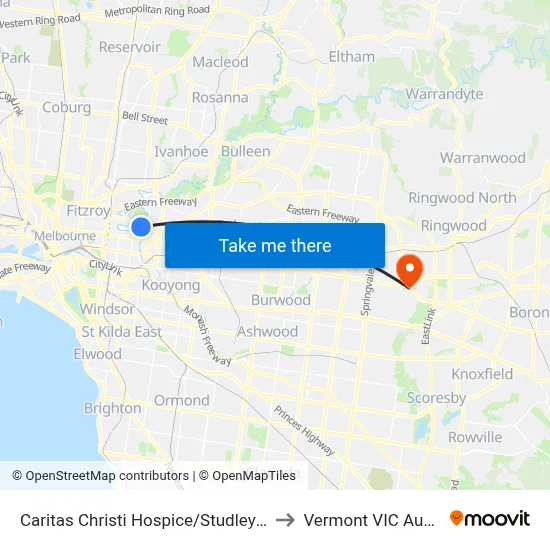 Caritas Christi Hospice/Studley Park Rd to Vermont VIC Australia map