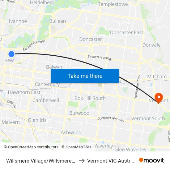 Willsmere Village/Willsmere Rd to Vermont VIC Australia map