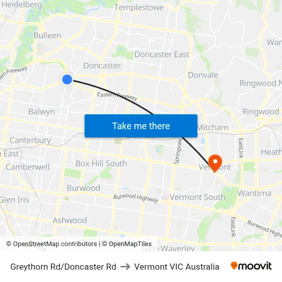 Greythorn Rd/Doncaster Rd to Vermont VIC Australia map