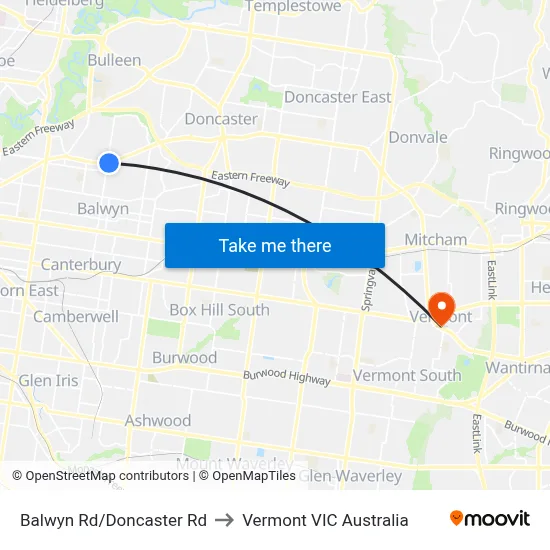 Balwyn Rd/Doncaster Rd to Vermont VIC Australia map