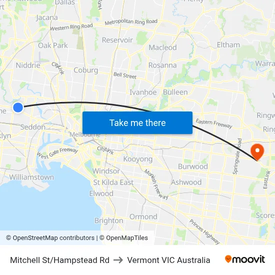 Mitchell St/Hampstead Rd to Vermont VIC Australia map