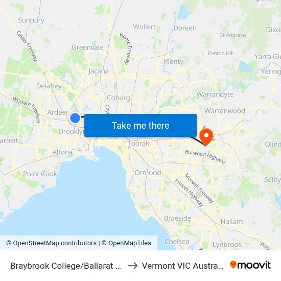 Braybrook College/Ballarat Rd to Vermont VIC Australia map
