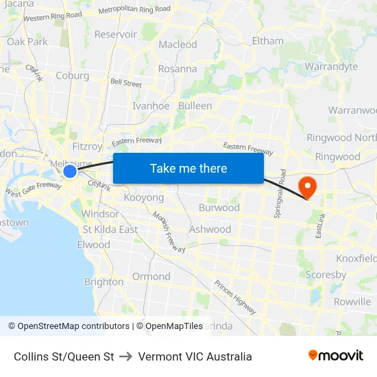 Collins St/Queen St to Vermont VIC Australia map
