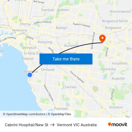 Cabrini Hospital/New St to Vermont VIC Australia map