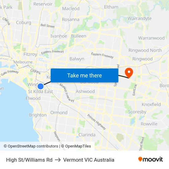 High St/Williams Rd to Vermont VIC Australia map