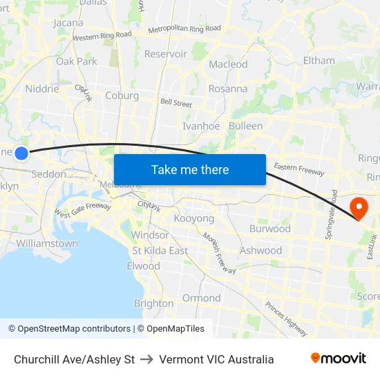 Churchill Ave/Ashley St to Vermont VIC Australia map