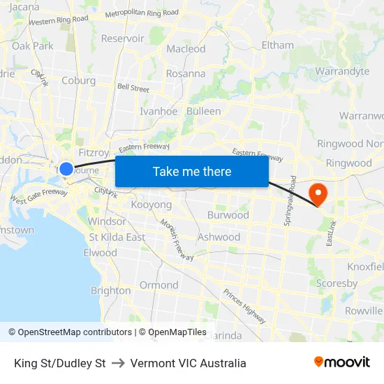 King St/Dudley St to Vermont VIC Australia map