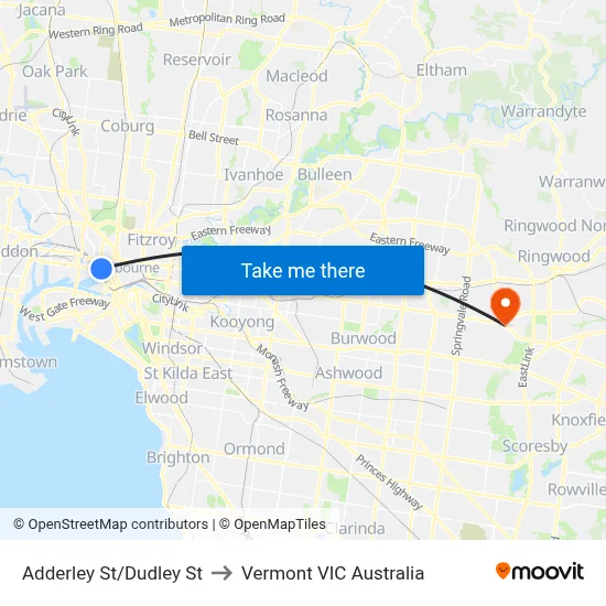 Adderley St/Dudley St to Vermont VIC Australia map