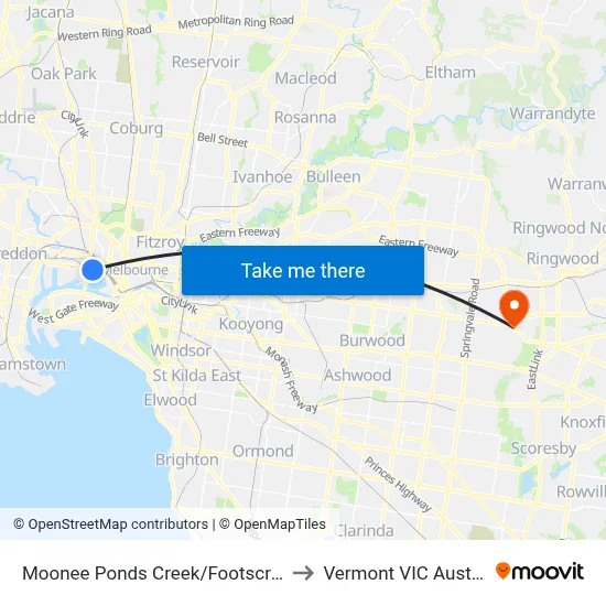 Moonee Ponds Creek/Footscray Rd to Vermont VIC Australia map