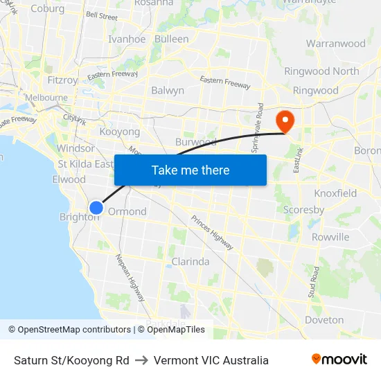 Saturn St/Kooyong Rd to Vermont VIC Australia map