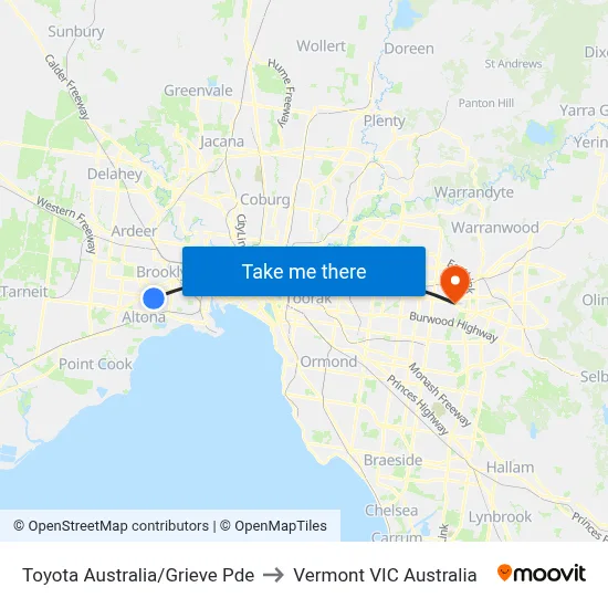Toyota Australia/Grieve Pde to Vermont VIC Australia map