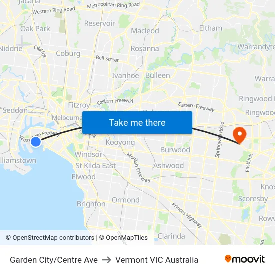 Garden City/Centre Ave to Vermont VIC Australia map