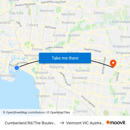 Cumberland Rd/The Boulevard to Vermont VIC Australia map