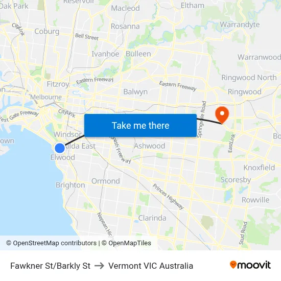 Fawkner St/Barkly St to Vermont VIC Australia map