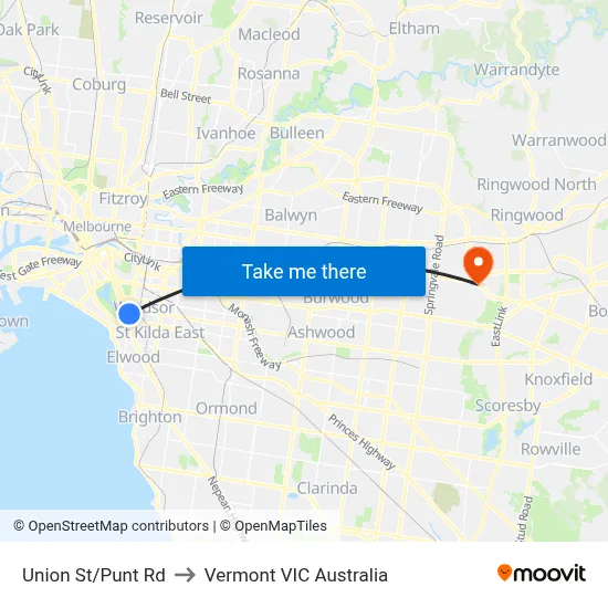 Union St/Punt Rd to Vermont VIC Australia map