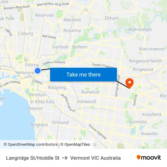 Langridge St/Hoddle St to Vermont VIC Australia map