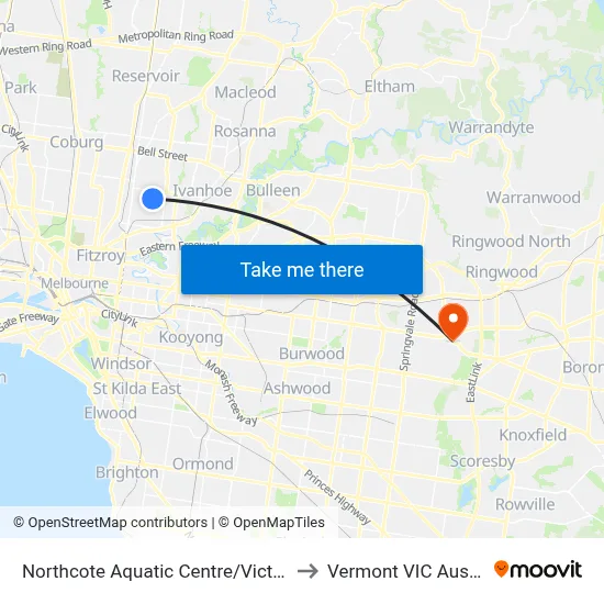 Northcote Aquatic Centre/Victoria Rd to Vermont VIC Australia map
