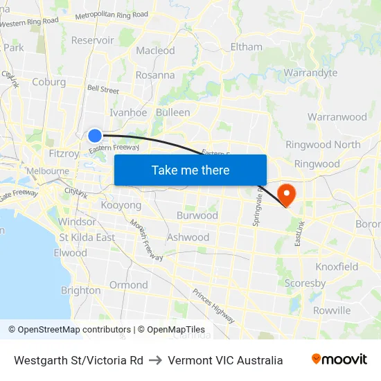 Westgarth St/Victoria Rd to Vermont VIC Australia map