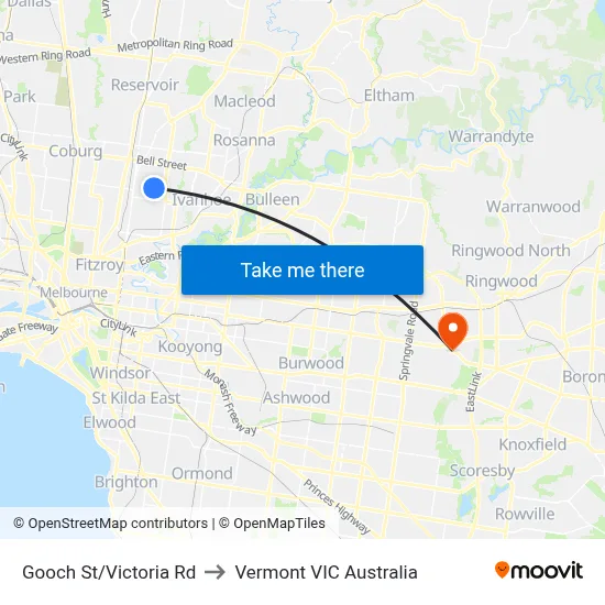 Gooch St/Victoria Rd to Vermont VIC Australia map