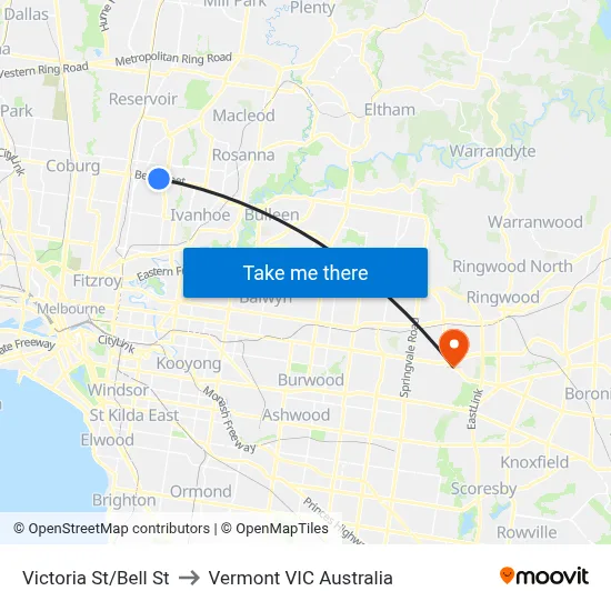 Victoria St/Bell St to Vermont VIC Australia map