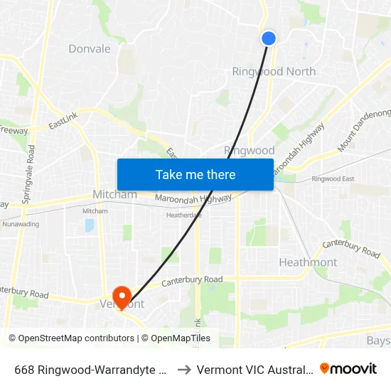 668 Ringwood-Warrandyte Rd to Vermont VIC Australia map