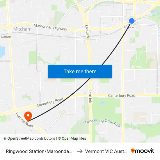 Ringwood Station/Maroondah Hwy to Vermont VIC Australia map