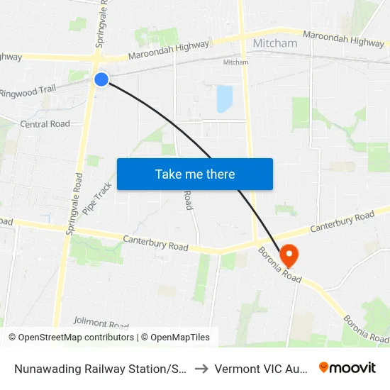 Nunawading Railway Station/Station St to Vermont VIC Australia map