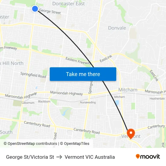 George St/Victoria St to Vermont VIC Australia map