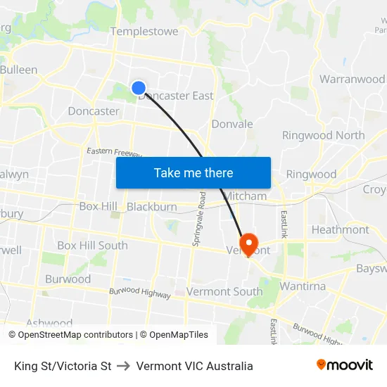 King St/Victoria St to Vermont VIC Australia map
