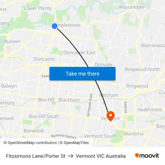 Fitzsimons Lane/Porter St to Vermont VIC Australia map