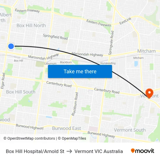 Box Hill Hospital/Arnold St to Vermont VIC Australia map