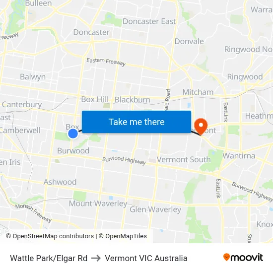 Wattle Park/Elgar Rd to Vermont VIC Australia map