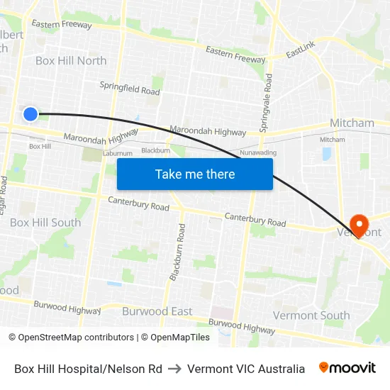 Box Hill Hospital/Nelson Rd to Vermont VIC Australia map